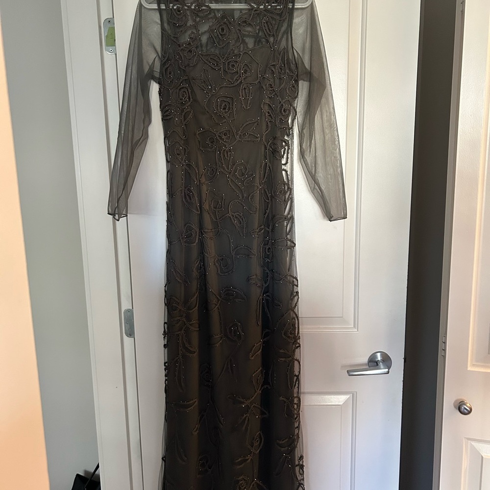 Black Sequin Long Sleeve Gown for Wedding Guest